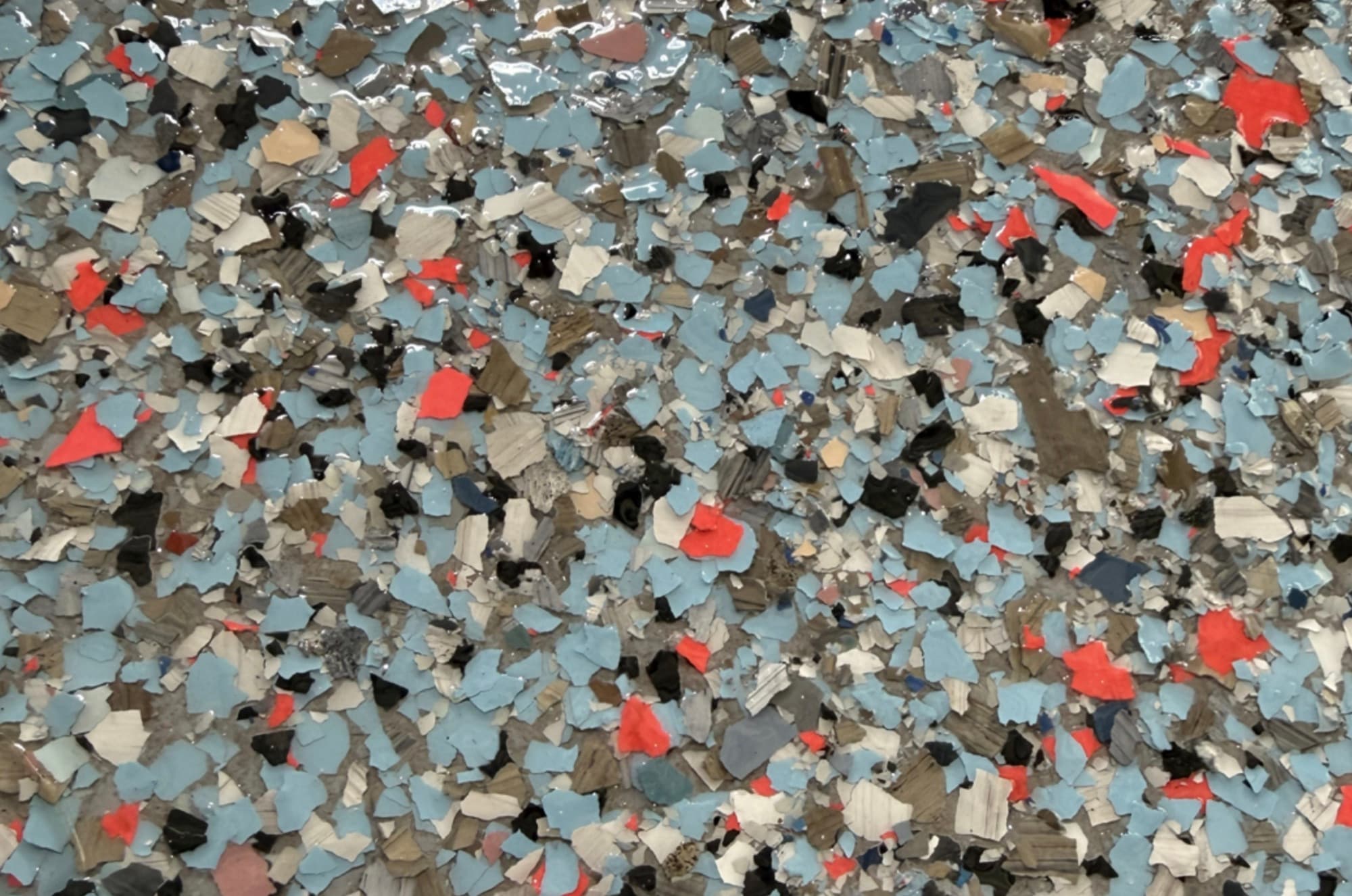 Finished polyaspartic floor coating texture in blue-gray tones